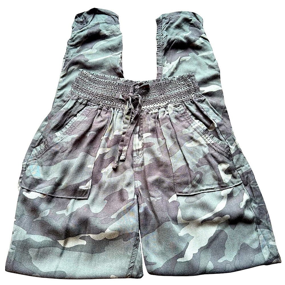 Camo Pants Lightweight Ruched Leg Smocked Waist Relaxed Fit Rewash Brand Army